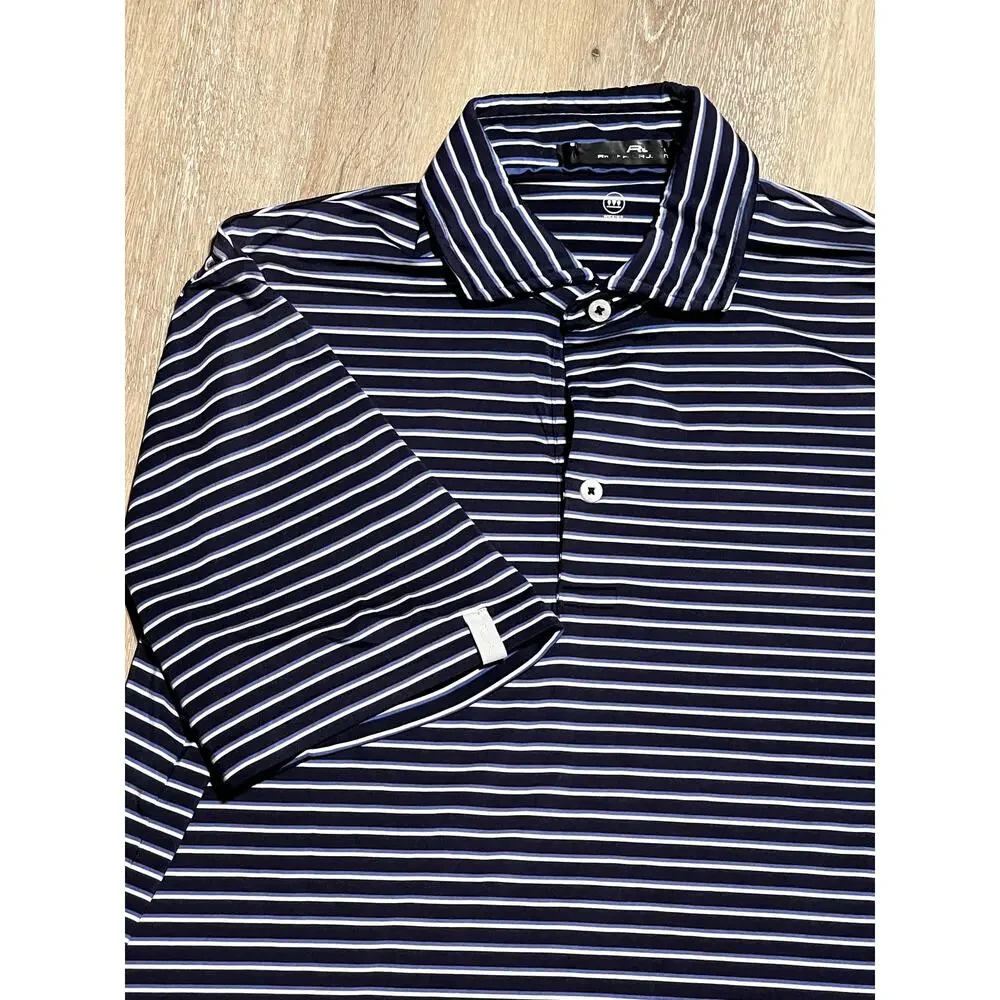 RLX Ralph Lauren Mens M Golf Blue Stripe Polo‎ Wicking Casual EUC
